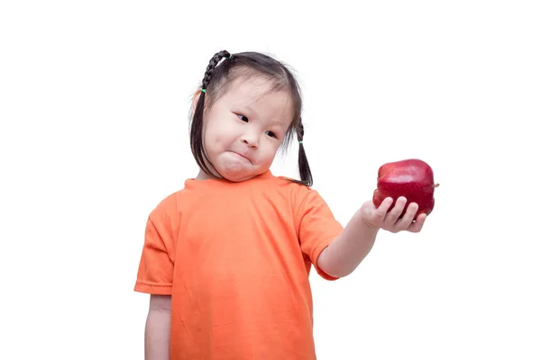 Niña sosteniendo una manzana sobre blanco — Foto de Stock