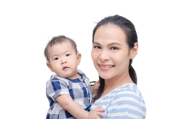 Hermosa madre con su hijo sobre blanco —  Fotos de Stock