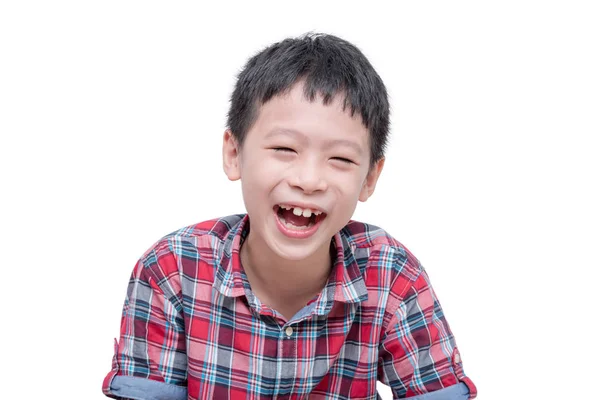 Junge lacht über weißen Hintergrund — Stockfoto