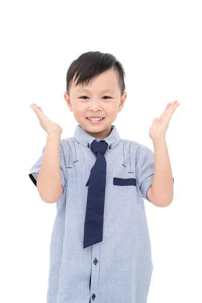 Lite Asiatiska Pojke Ler Över Vit Bakgrund — Stockfoto