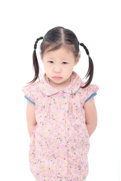 Triste bambina su sfondo bianco — Foto Stock