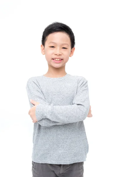 Junge lächelt auf weißem Hintergrund — Stockfoto