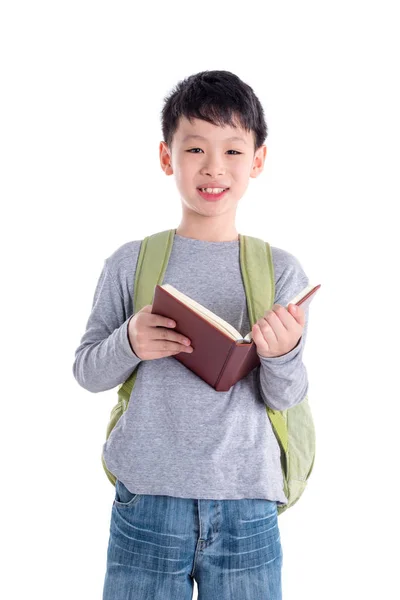 Colegial leyendo libro sobre blanco —  Fotos de Stock