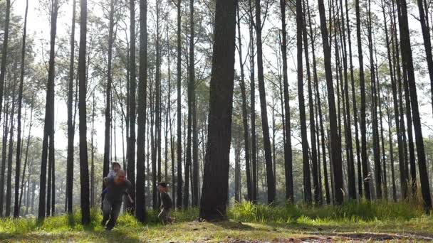 Famiglia Asiatica Che Gioca Correndo Inseguendo Nel Parco Rallentatore — Video Stock