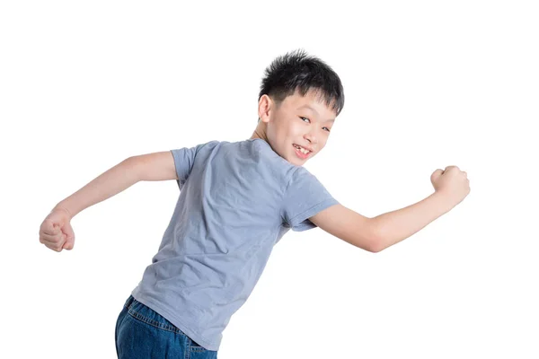 Junge Asiatische Junge Läuft Über Weißen Hintergrund — Stockfoto