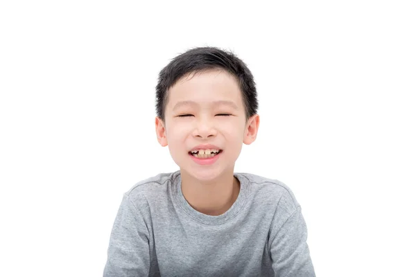 Unga Asiatiska Pojke Ler Över Vit Bakgrund — Stockfoto