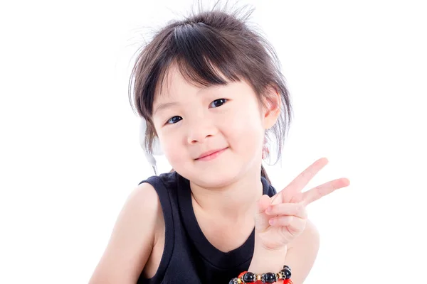 Little girl smiles over white — Stock Photo, Image