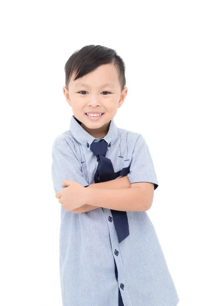 Niño sonriendo sobre fondo blanco — Foto de Stock