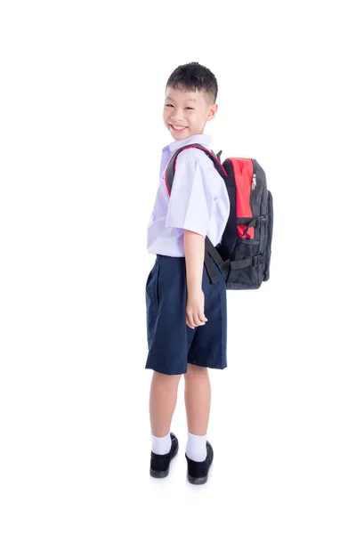 School boy standing over white background — стоковое фото