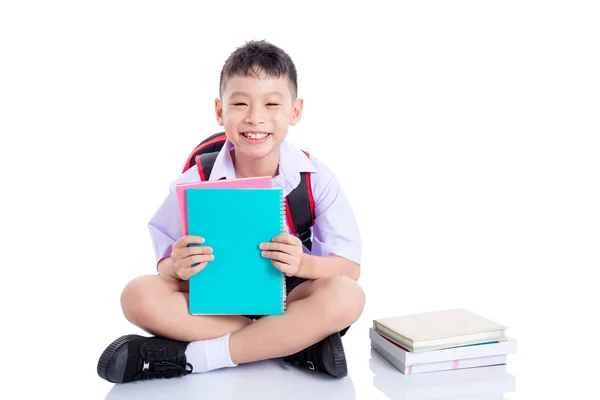 Uczniak uśmiechający się na białym tle — Zdjęcie stockowe