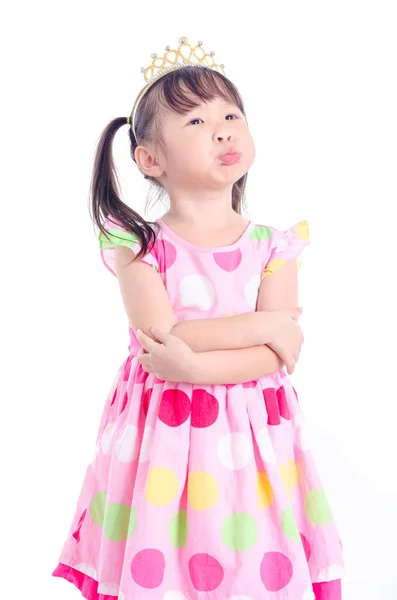 Girl with moody face over white background — Stock Photo, Image