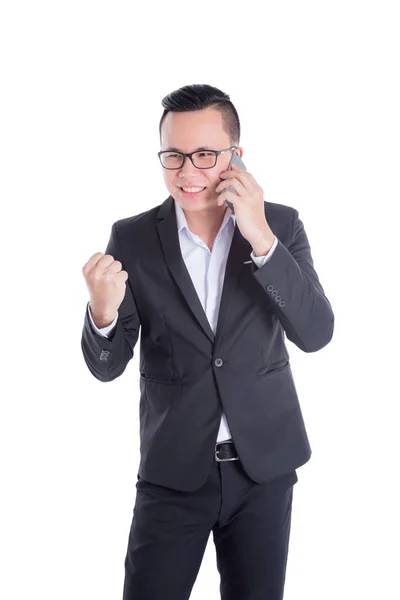Hombre de negocios usando el teléfono móvil sobre blanco —  Fotos de Stock
