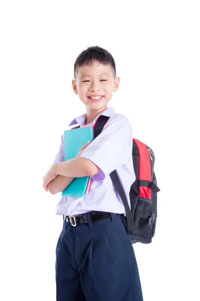 Schoolboy smiling over white background — Stock Photo, Image