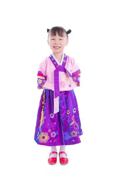 Mała dziewczynka sobie koreański tradycyjny strój i uśmiechy — Zdjęcie stockowe