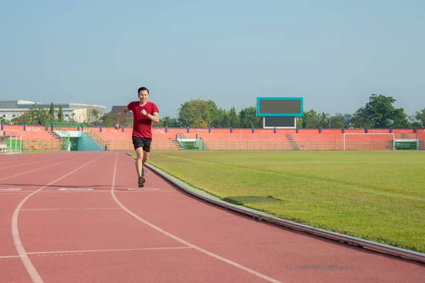 Joven Asiático Deportivo Hombre Corriendo Deporte Complejo Centro — Foto de Stock
