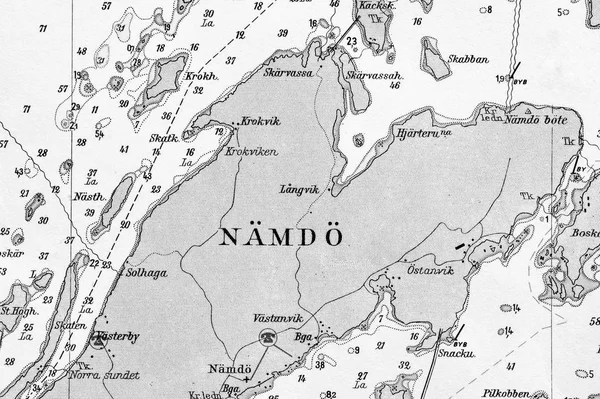 ストックホルム群島を詳述した古い海洋チャートのマクロ撮影 — ストック写真