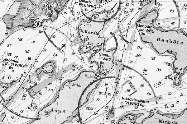 ストックホルム群島を詳述した古い海洋チャートのマクロ撮影 — ストック写真