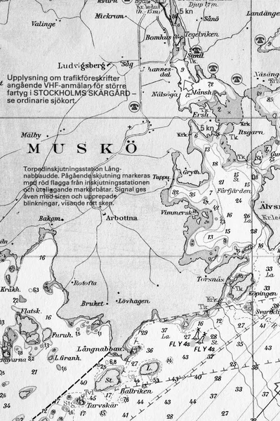 Πυροβολισμό Μακρο Ενός Παλιού Θαλάσσια Γραφήματος Φιόγκος Αρχιπέλαγος Της Στοκχόλμης — Φωτογραφία Αρχείου