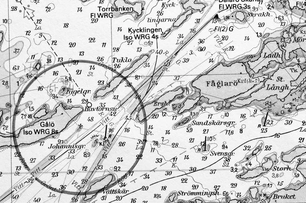ストックホルム群島を詳述した古い海洋チャートのマクロ撮影 — ストック写真
