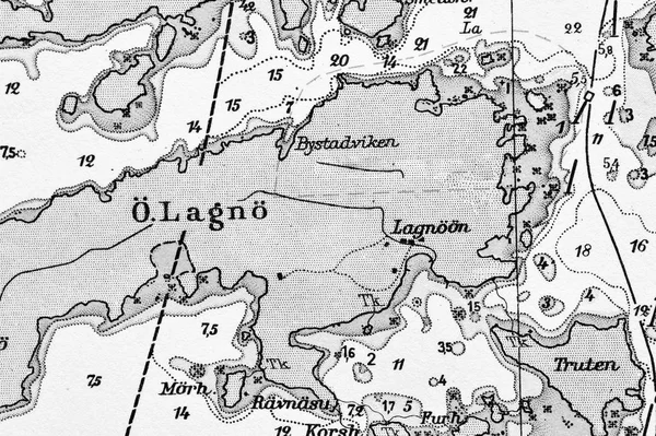 一张古老海图的微距照片 详述了斯德哥尔摩群岛 — 图库照片