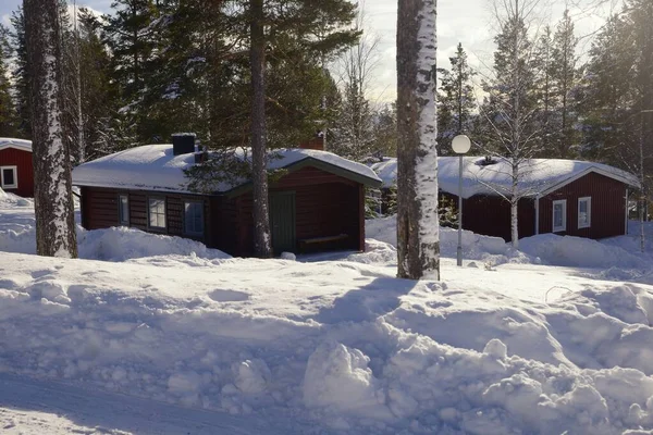 Casas Típicas Madera Suecia Durante Invierno — Foto de Stock