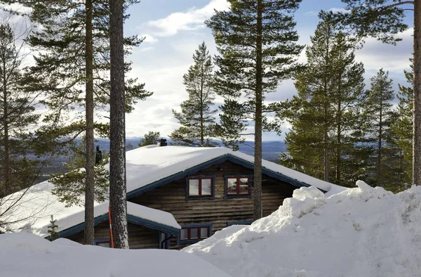 Casas Típicas Madera Suecia Durante Invierno — Foto de Stock