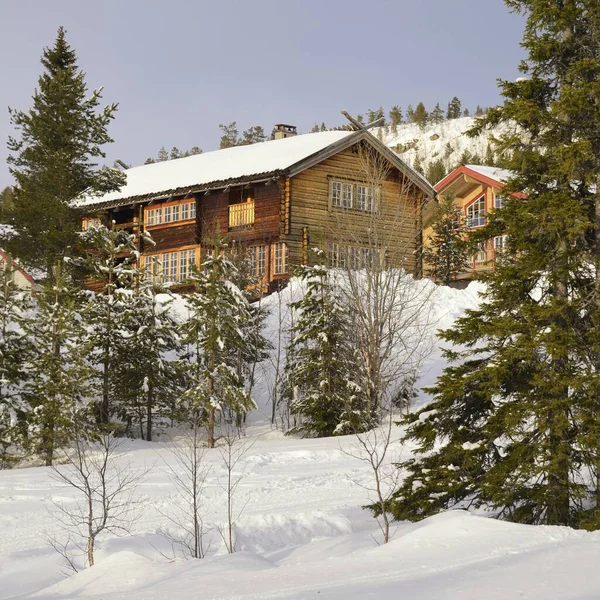 Casas Típicas Madera Suecia Durante Invierno — Foto de Stock