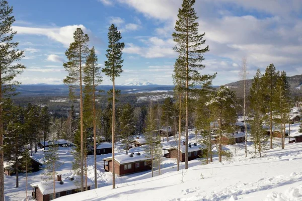 Casas Típicas Madera Suecia Durante Invierno — Foto de Stock