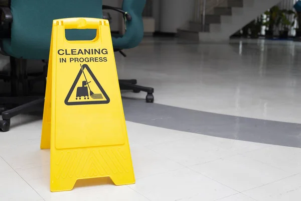 Cleaning progress caution sign in office — Stock Photo, Image