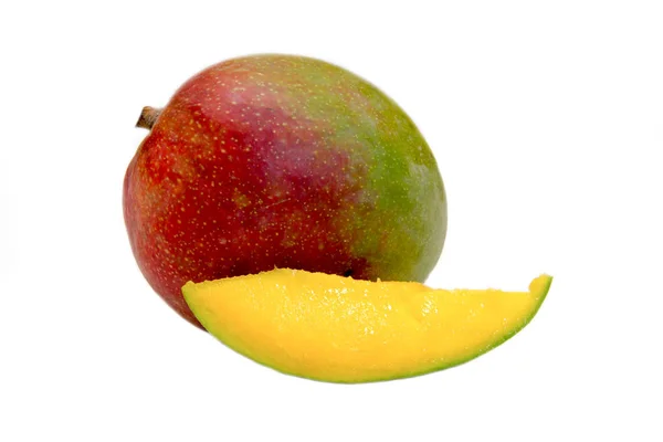 Mango Met Schijfje Een Witte Achtergrond — Stockfoto