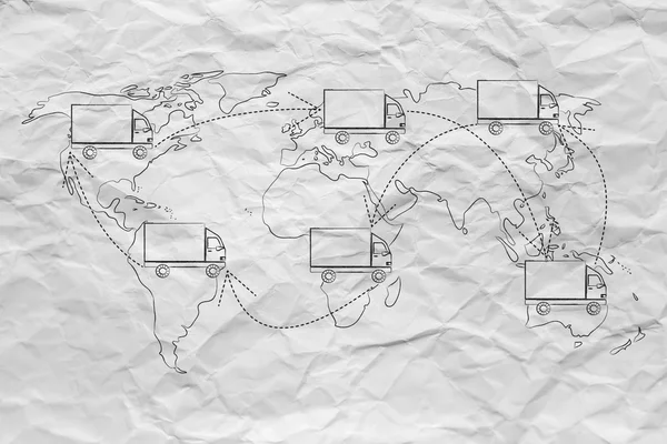 Mover oder Lieferwagen bewegen sich über der Weltkarte — Stockfoto