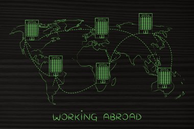 Dünya Haritası üzerinde bağlantılı uluslararası ofisler grup