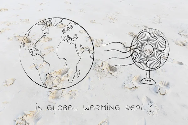 global warming, planet earth and funny electric fan