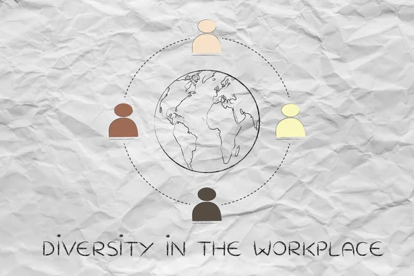 Різноманітність на робочому місці: багатонаціональна командна ілюстрація (земля — стокове фото