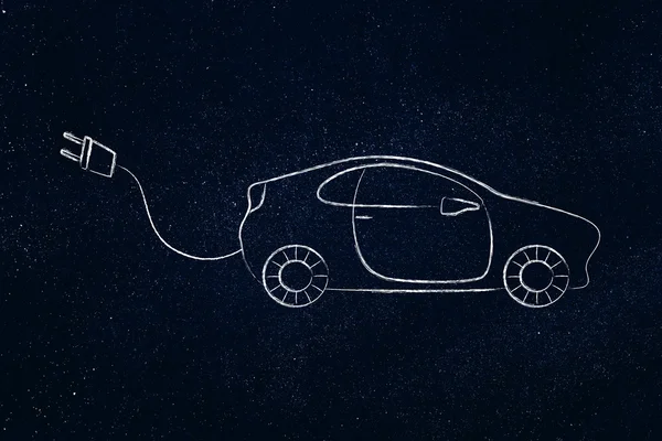 Elektrikli ve hibrit arabalar: araç büyük komik fiş ile — Stok fotoğraf