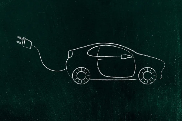 Elektrikli ve hibrit arabalar: araç büyük komik fiş ile — Stok fotoğraf