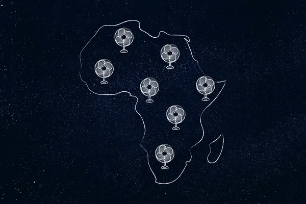 Küresel ısınma, Afrika ve komik elektrikli fanlar — Stok fotoğraf