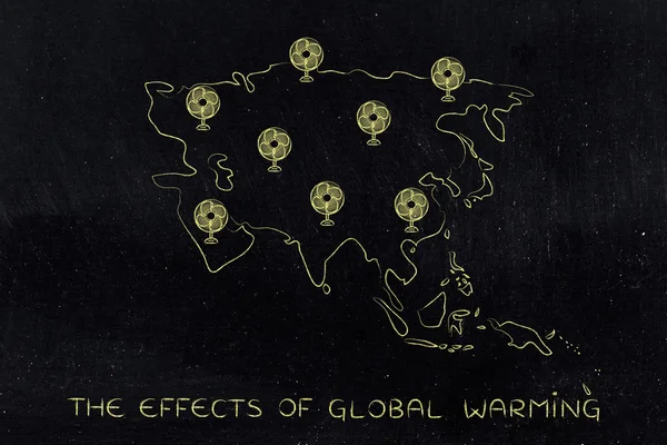 Riscaldamento globale, Asia e divertenti ventilatori elettrici — Foto Stock