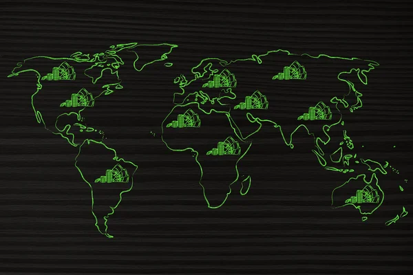 Nakit, küresel finans ve şirket karları ile Dünya Haritası — Stok fotoğraf