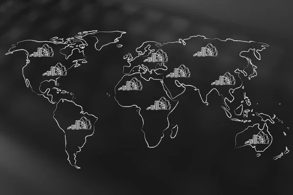 Mapa del mundo con dinero en efectivo, finanzas globales y beneficios corporativos — Foto de Stock