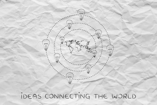 Lightbulbs revolving around a map of the world — Stock Photo, Image