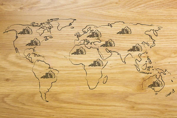 Carte du monde avec trésorerie, finance mondiale & bénéfices des entreprises — Photo