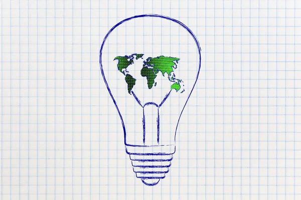 Lightbulb with map of the world made of binary code — Stock Photo, Image