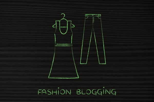 Moda tendências e escolhas: vestido e jeans ilustração — Fotografia de Stock