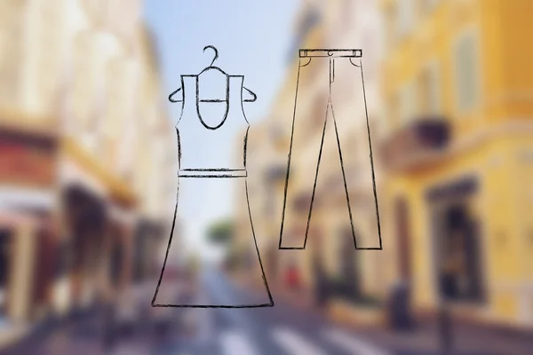 Mode trender och val: klänning och jeans illustration — Stockfoto