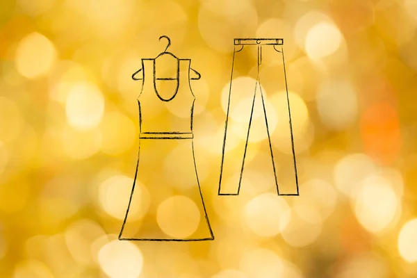ファッションの傾向と選択: ドレスやジーンズのイラスト — ストック写真