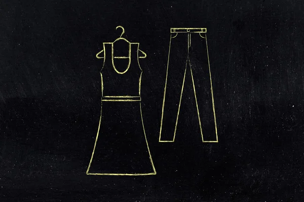Mode trends en keuzes: jurk en jeans illustratie — Stockfoto