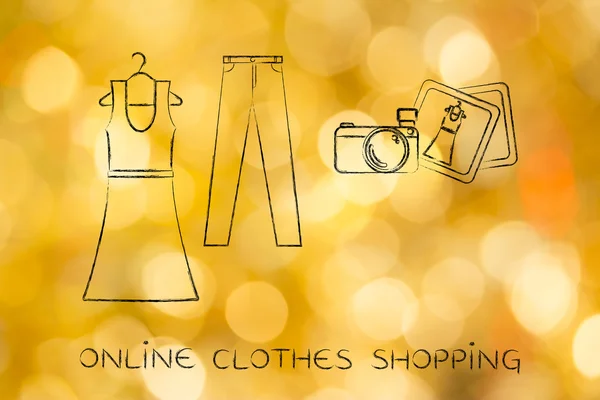 Модний блог: сукня і джинси ілюстрація з камерою — стокове фото