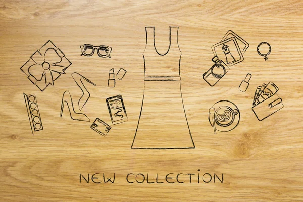 패션 쇼핑: 드레스 및 액세서리를 혼합된 — 스톡 사진
