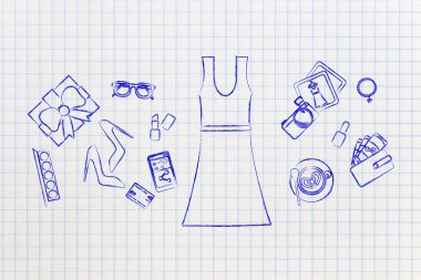 moda alışveriş: elbise ve karışık aksesuarları